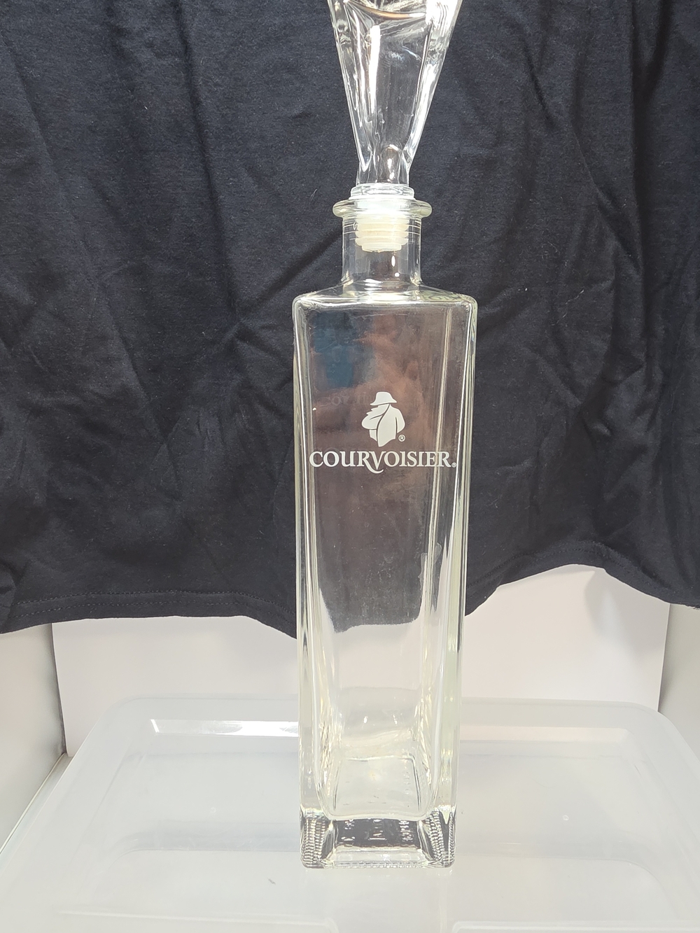 Vintage Courvoisier Cognac Etched Glass Decanter w/ Pyramid Stopper 12.25" (A4)